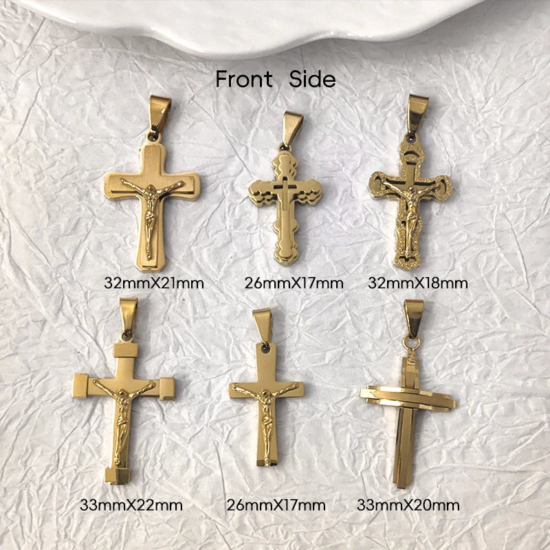 Stainless Steel Jesus Cross Pendant 18K Gold Plated Elegant Christian Symbol Jewelry for Men Women Church Outfit Accent