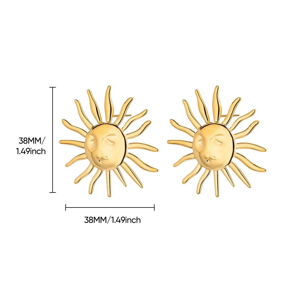 Retro Threaded Sun Earrings For Women Gold Color Stainless Steel Geometric Earrings Hip Hop Party Jewelry Birthday Gifts