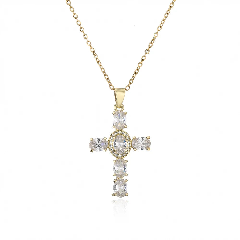 NEWBUY Classic Design Cross Pendant Necklace For Women 2026 Hot Sale Luxury AAA Cubic Zirconia Crystal Christian Jewelry Gift