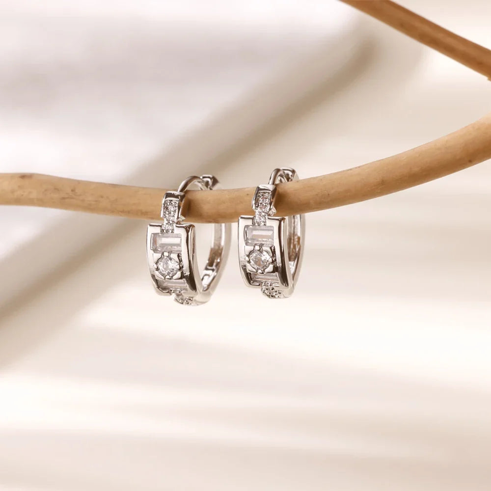 Round Shiny Zirconia Earrings for Women Stainless Steel Gold Color Piercing Earrings 2025 New Fashion Jewelry Mother's Day Gift