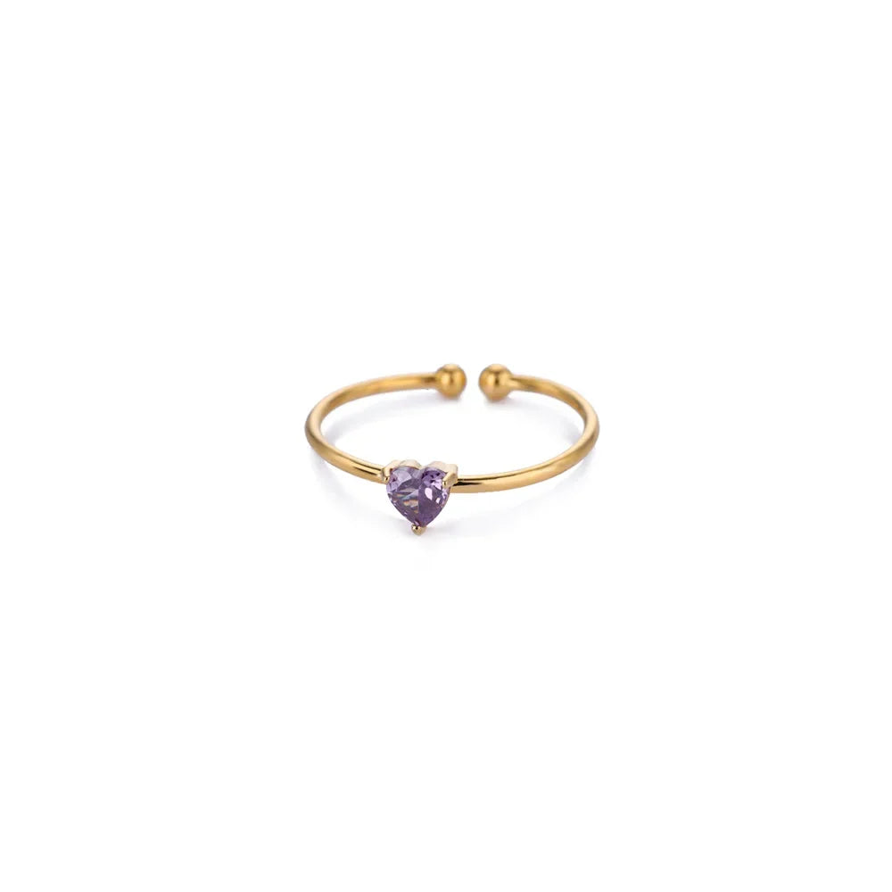 2025 Birth Colorful Cubic Zircon Heart Opening Rings For Women Fashion Dainty Stainless Steel Princess Ring Jewelry Wedding Gift