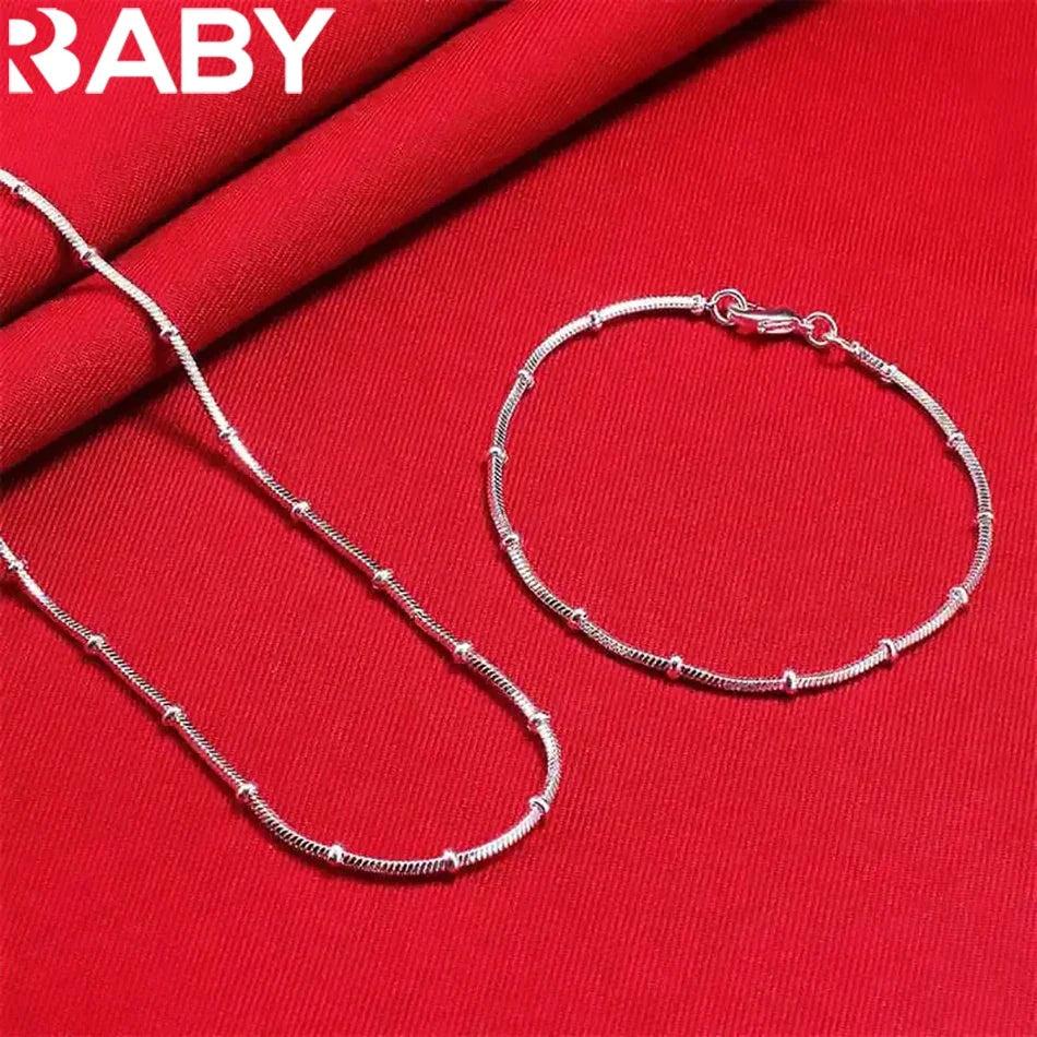 Fine Top brands 925 Sterling Silver bracelets neckalce Jewelry sets beads Snake bone chain for women man Wedding Party Gifts