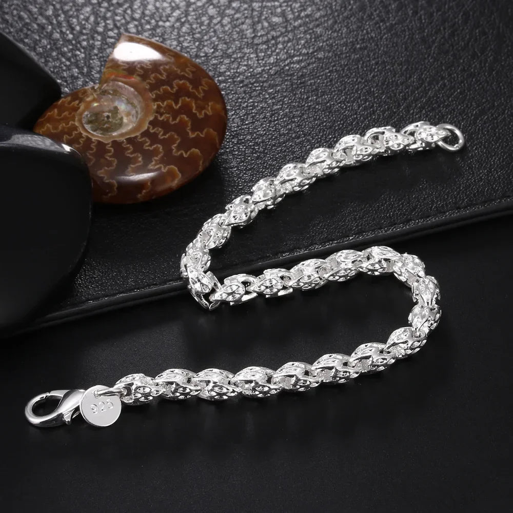 Noble 925 Sterling Silver Square Solid Chain Bracelet For Women Men Charm Party Gift Wedding Fashion Jewelry Free shipping