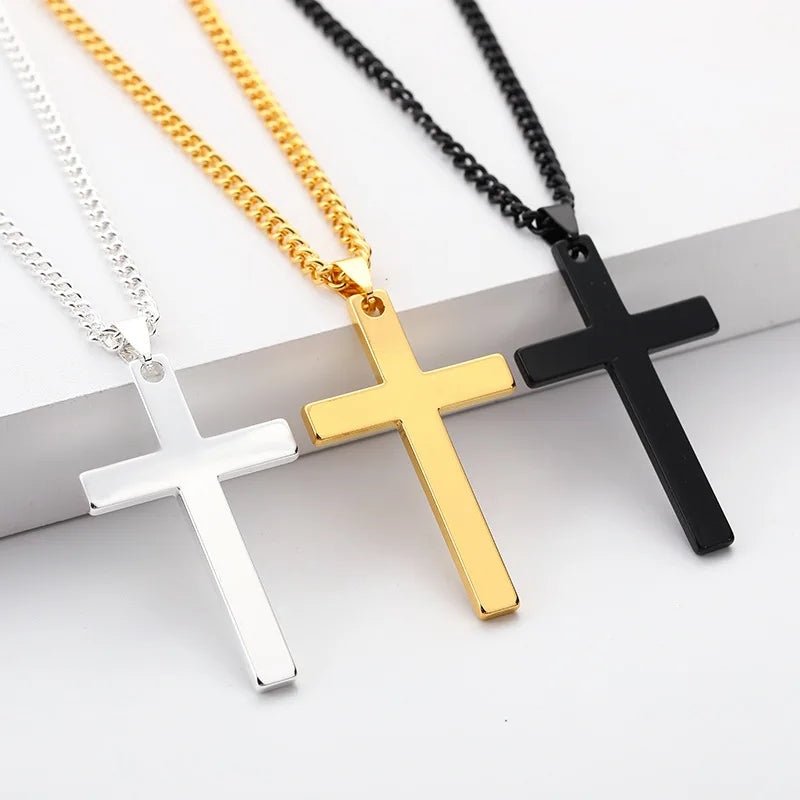 1pcs Solid Color Cross Necklace Pendant Stainless Steel Trendy Minimalist Cross Prayer Jewelry Hip Hop Punk Style