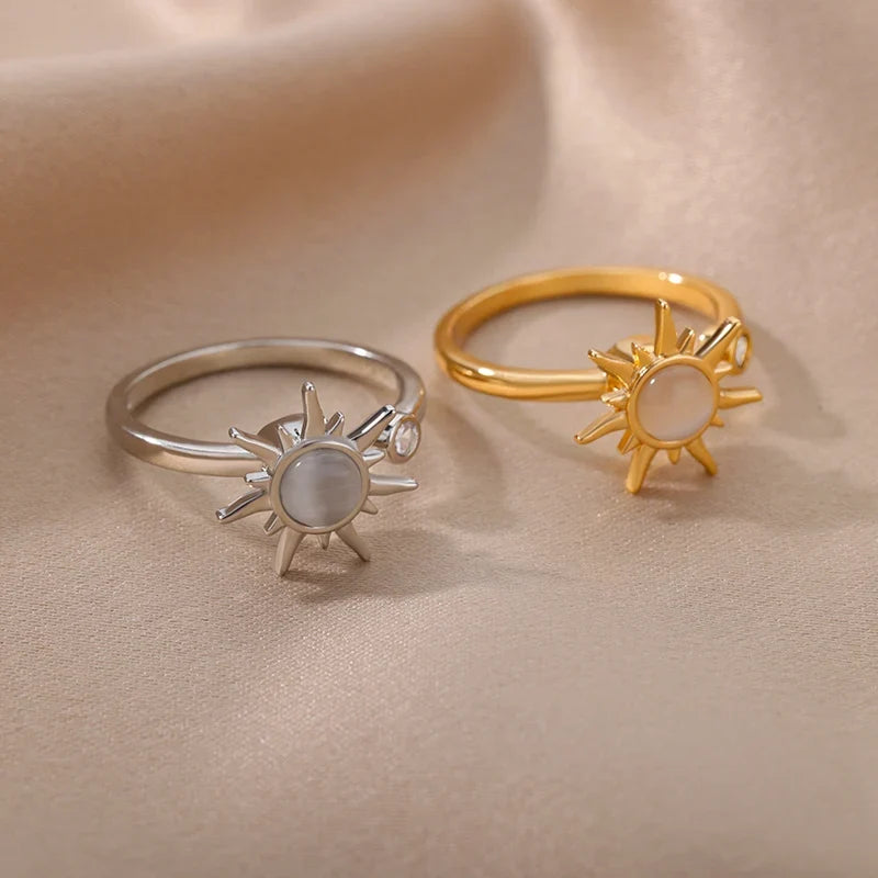Anti Stress Anxiety Ring For Women Stainless Steel Sun Pendant Spinner Fidget Finger Rings 2024 Fashion Birthday Jewelry Gift