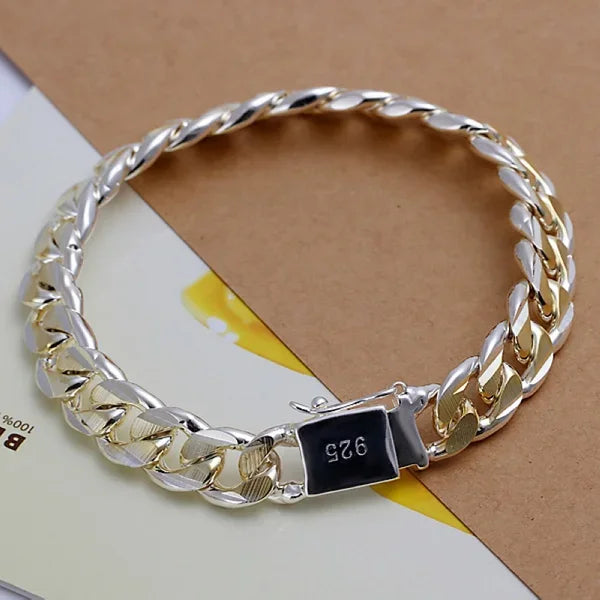 Noble 925 Sterling Silver Square Solid Chain Bracelet For Women Men Charm Party Gift Wedding Fashion Jewelry Free shipping