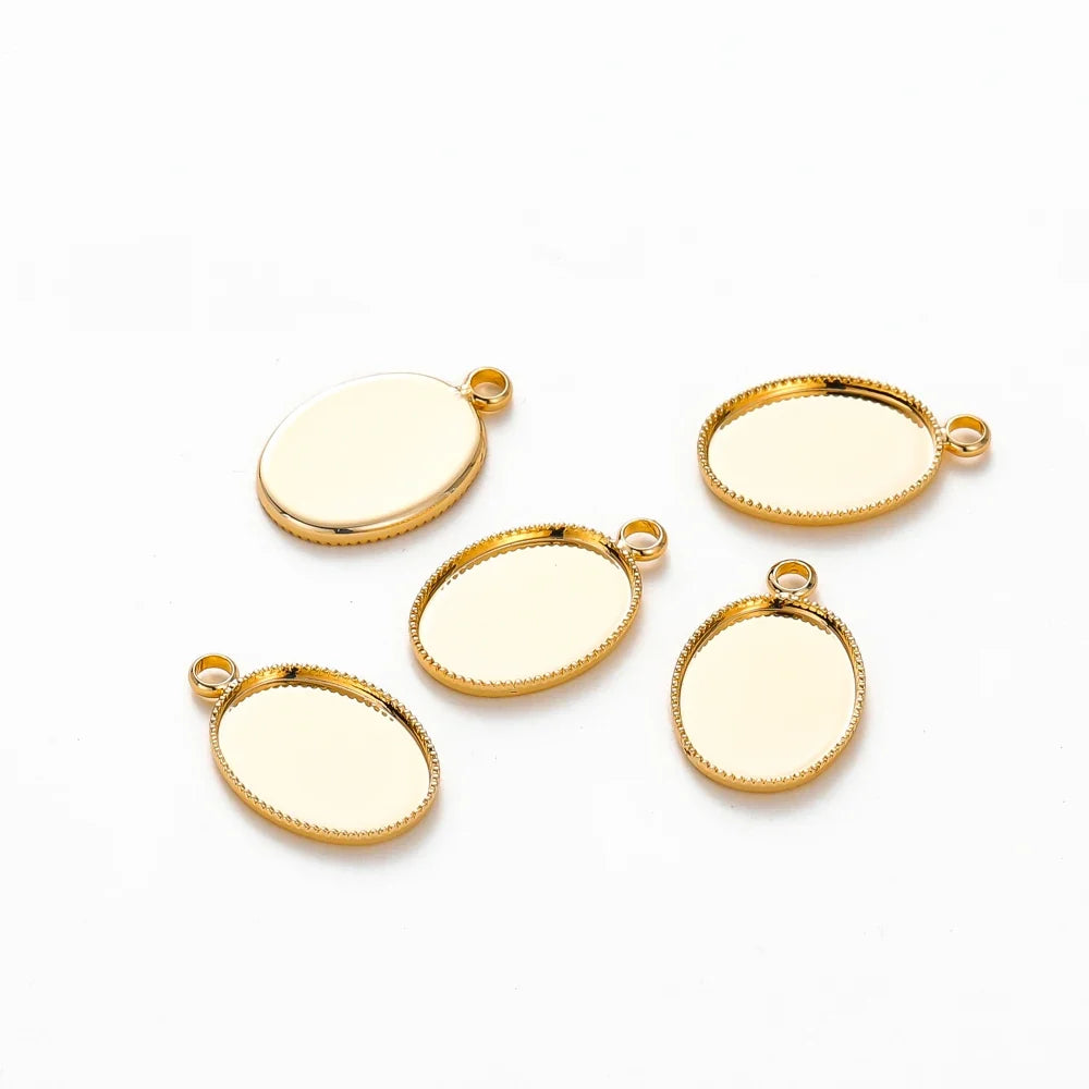 10Pcs/Lot 14K 18K Gold Plated Cabochon With Hole Pendant Base Blank Tray Bezel DIY Handmade Pendant Jewelry Making Findings