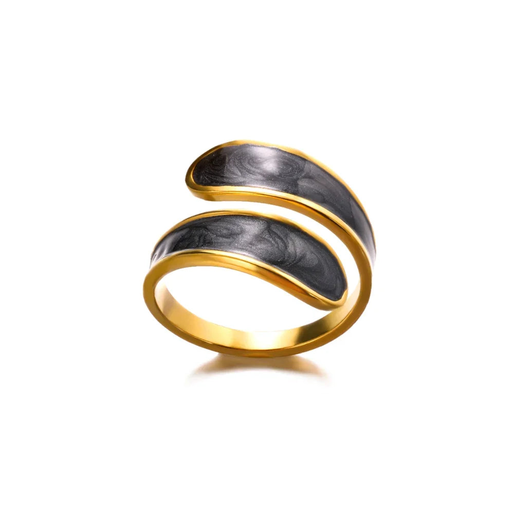 Green Zircon Evil Eye Rings For Women Stainless Steel Gold Color Geometric Open Ring New Wedding Waterproof Fashion Jewelry Gift