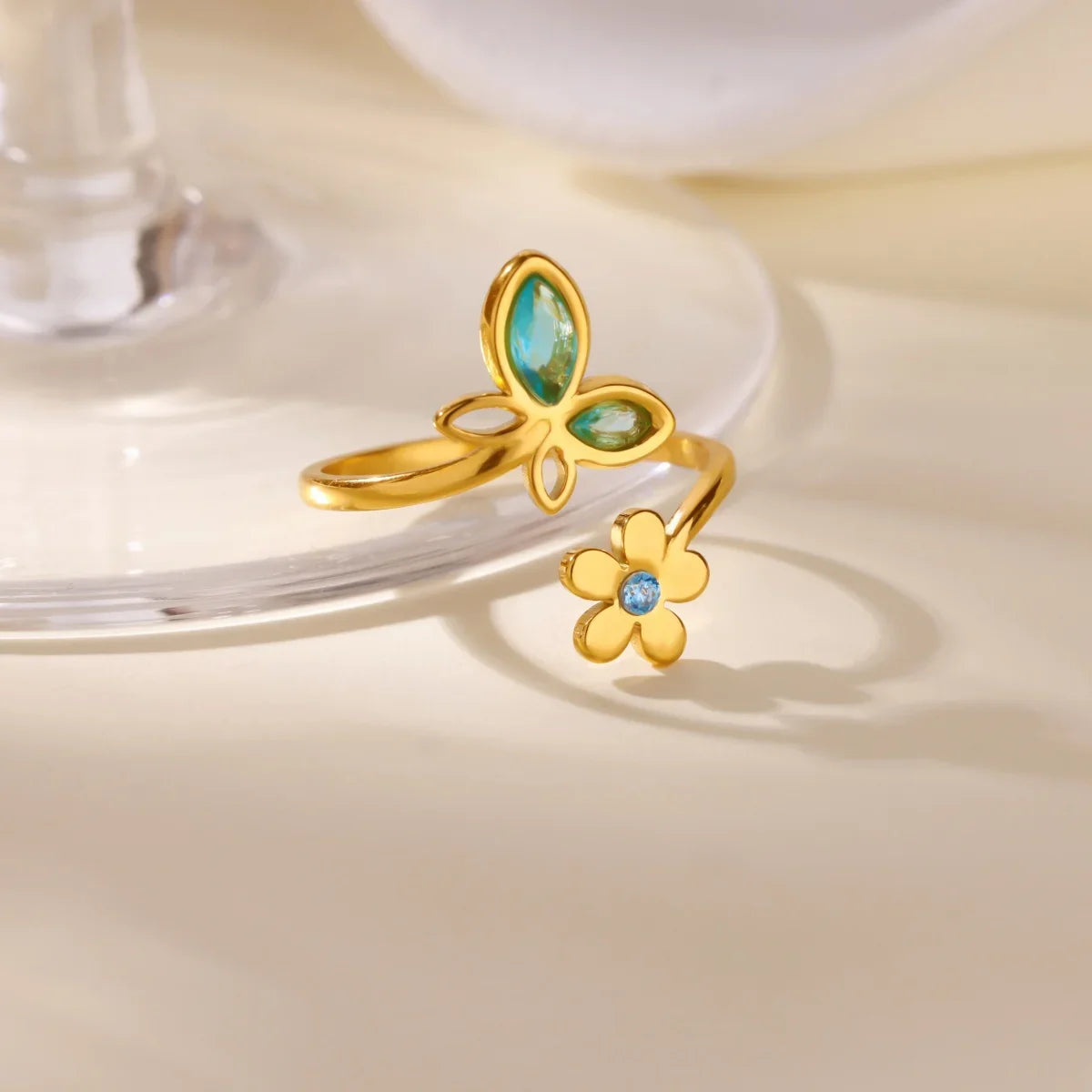Luxury Zircon Butterfly Flower Rings for Women Stainless Steel Gold Color Cheap Ring Fashion Wedding Couple y2k Jewelry anillos