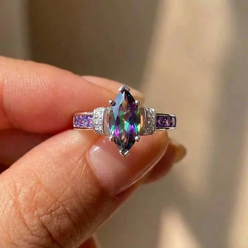 925 Sterling Silver Special Marquise Shape Shiny Purple CZ Prong Setting Fashion Party Rings for Women Jewelry Gift