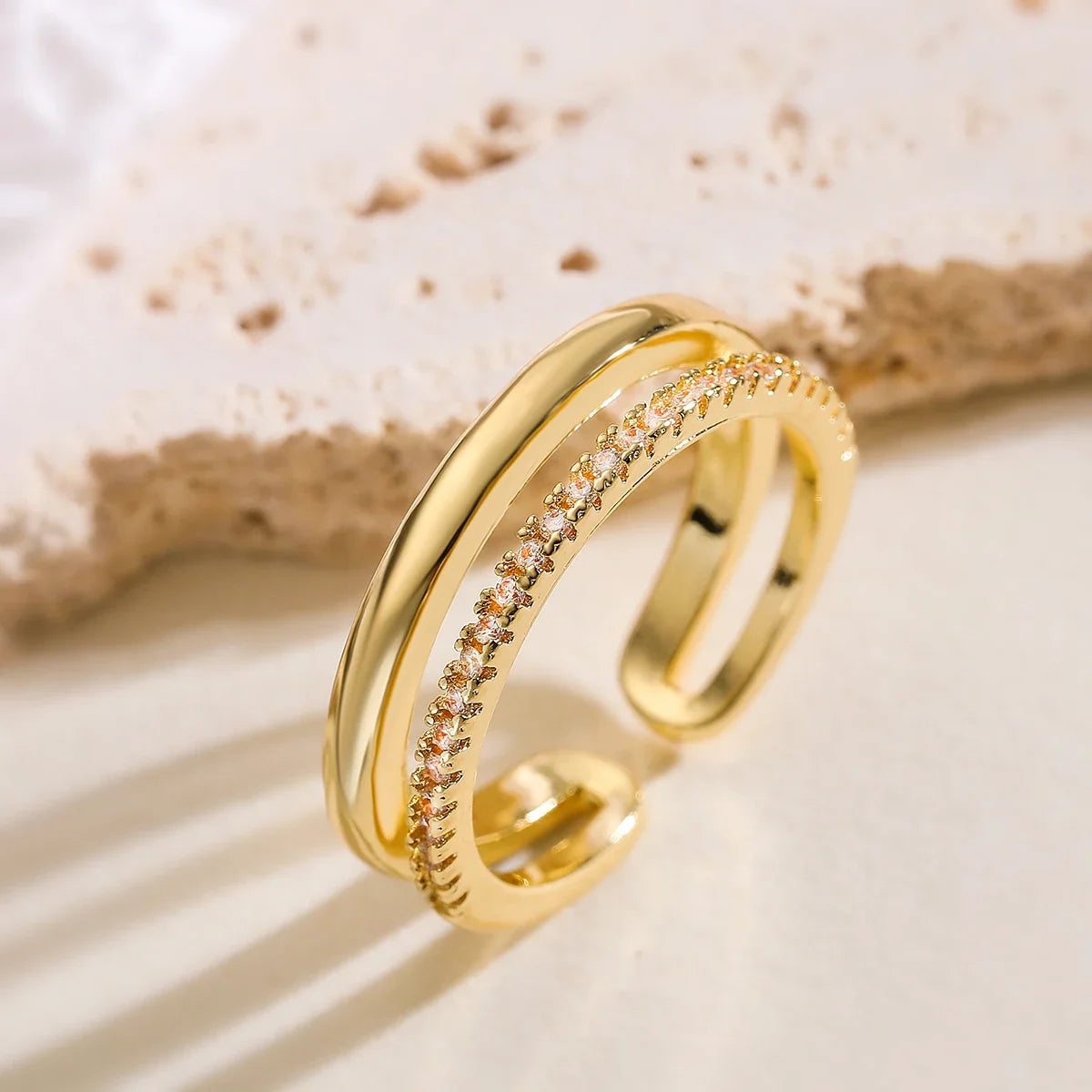 NEWBUY Trendy Gold Color Copper Geometric Jewelry Luxury AAA Cubic Zirconia Wedding Ring For Elegant Women Engagement Gift