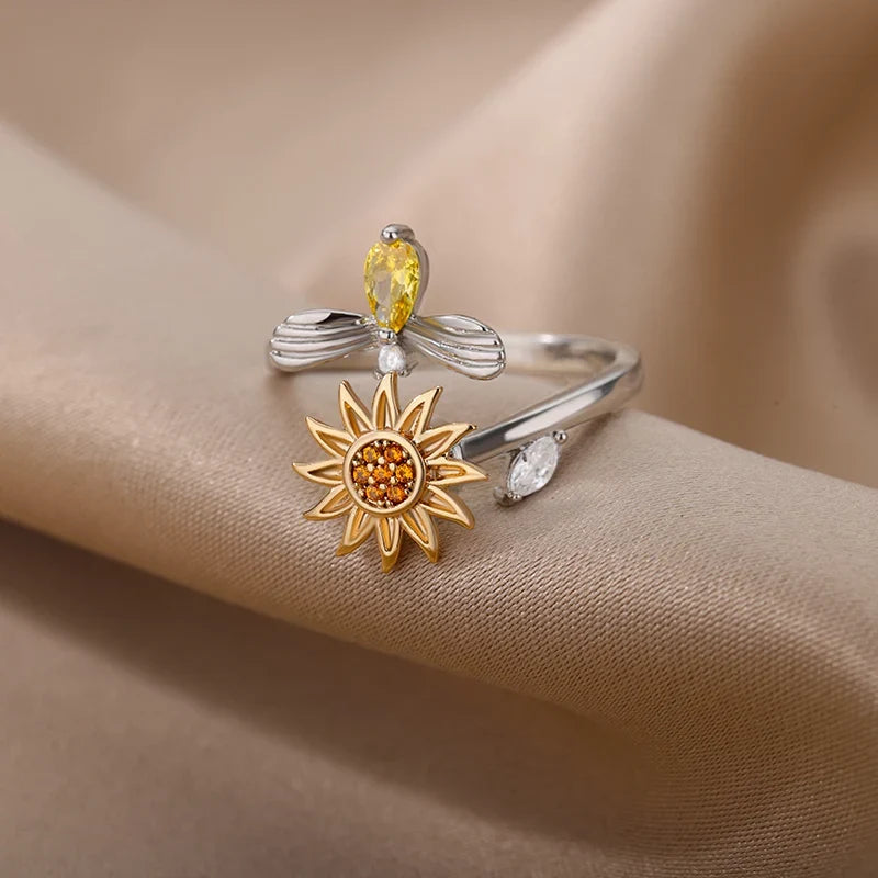 Anti Stress Anxiety Ring For Women Stainless Steel Sun Pendant Spinner Fidget Finger Rings 2024 Fashion Birthday Jewelry Gift