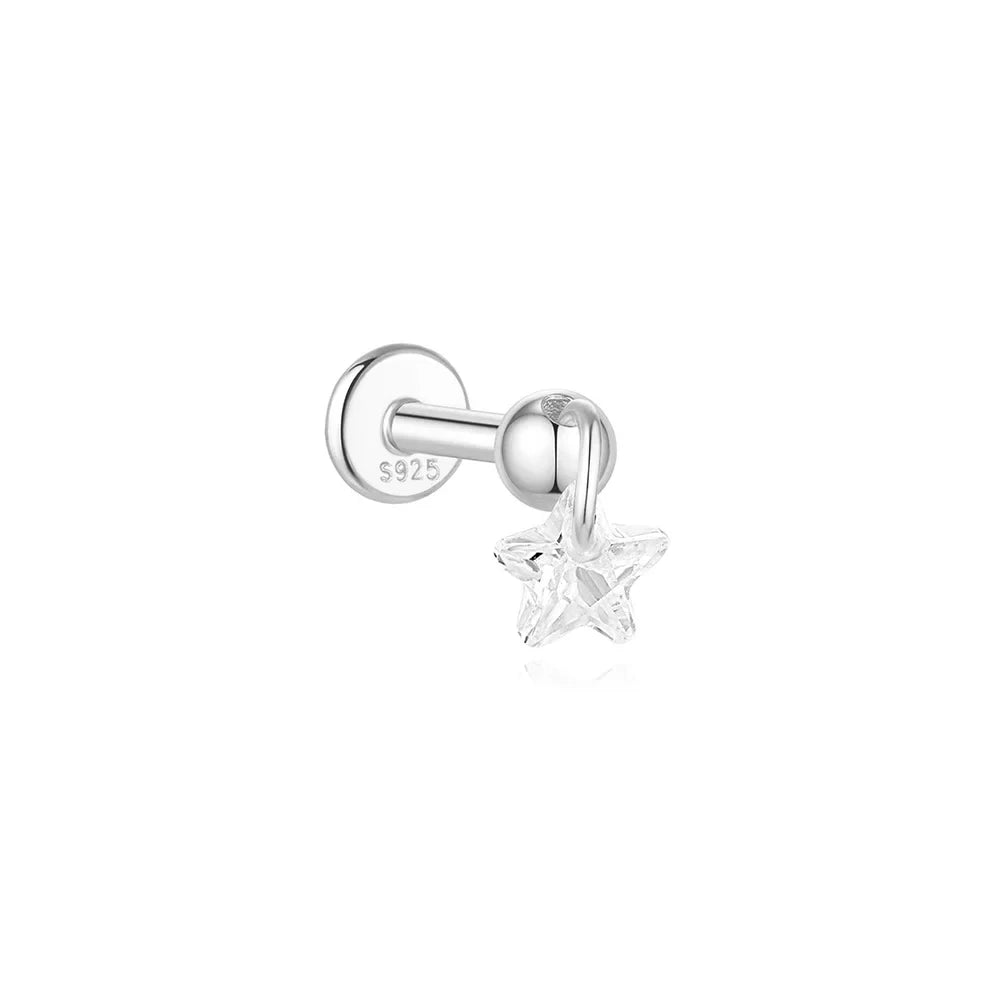 CANNER 1PC Four Pointed Star Moon Tassel Lotus Cartilage Spiral Puncture 925 Sterling Silver Stud Earring For Women Ins Earring