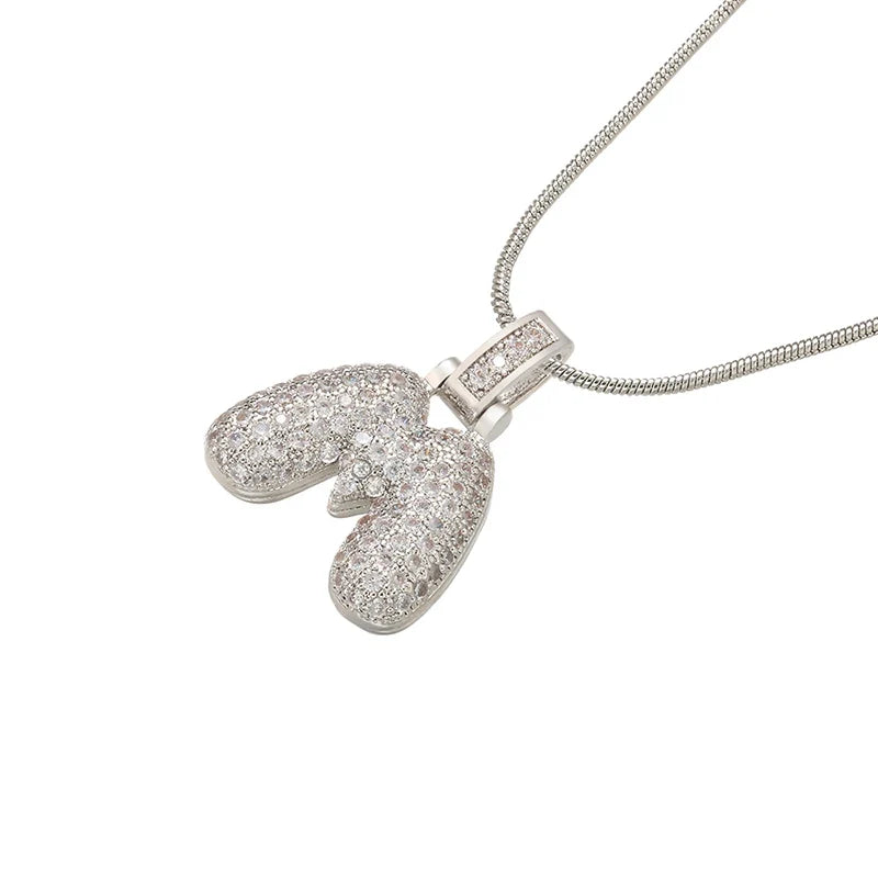 ZHUKOU Silver color Bubble initial letters necklaces 26 letters pendants necklaces for women Brass CZ Jewelry wholesale VL34