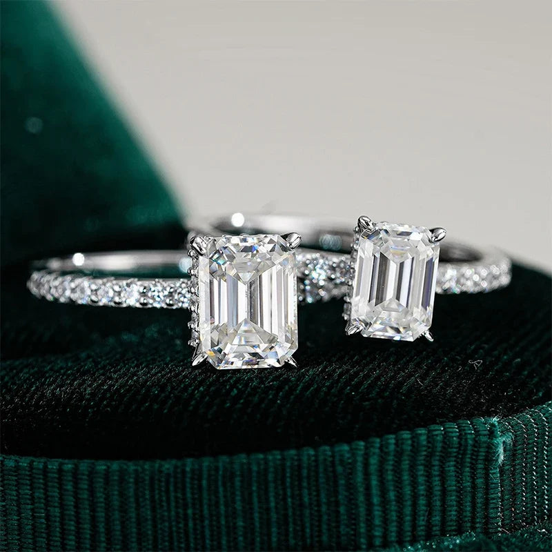 NeeTim 1ct 2ct 3ct Emerald Cut Moissanite Rings for Women 925 Sterling Silver Lab Diamond Wedding Engagement Ring Gemstone Band