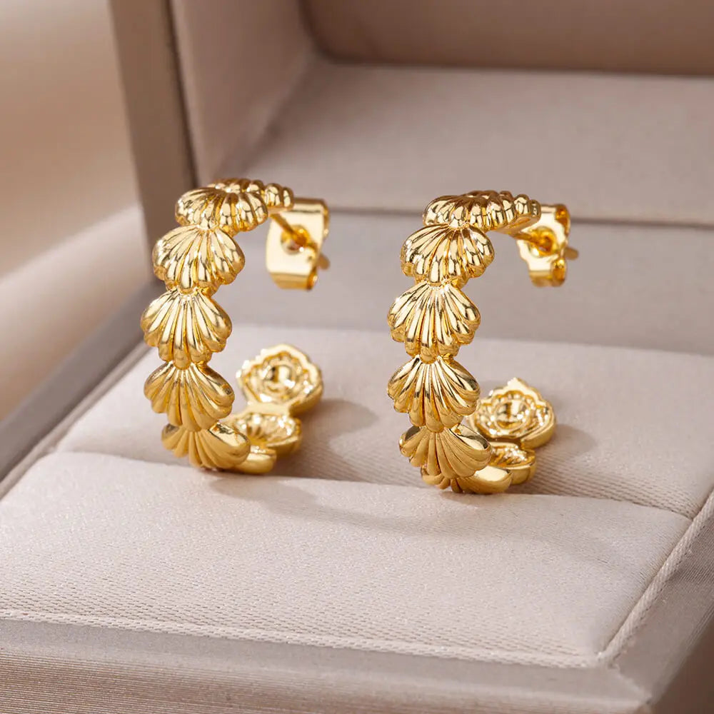 C-shaped Shell Earrings for Women Stainless Steel Waterdrop Teardrop Hoop Earring Fashion Piercing Ear Accessories Party Jewelry