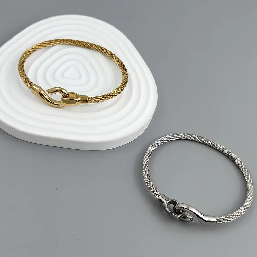 New steel wire button hook gold-plated stainless steel bracelet 18K, high quality waterproof couple bracelet, wife gift