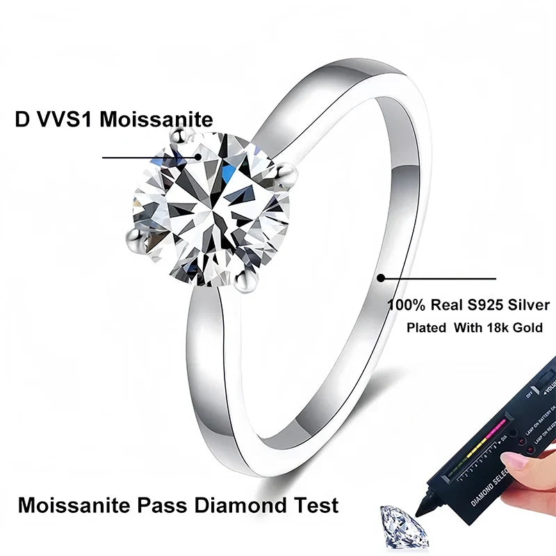 NeeTim 2ct Moissanite Engagement Ring for Women S925 Sterling Silver with Gold Plated Lab Diamond Promise Wedding Band Jewelry