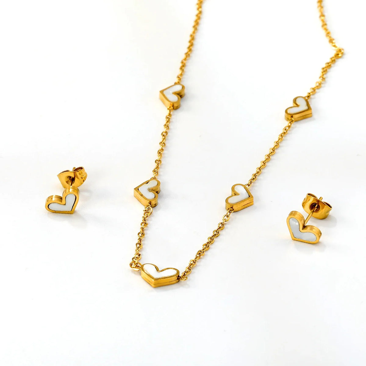LUXUKISSKIDS Fashion Flower Necklace Earrings Set Jewelry Women Stainless Steel White Shell Clover Bracelet Jewelry Accessories