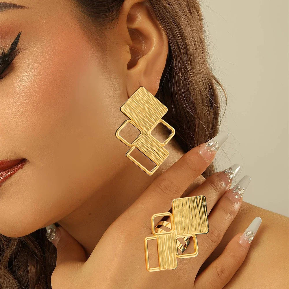 18k Gold Color Earrings with Ring Jewelry Set for Bridal African Clip Earrings and Finger Ring 2Pcs Set for Engagement Jewellery