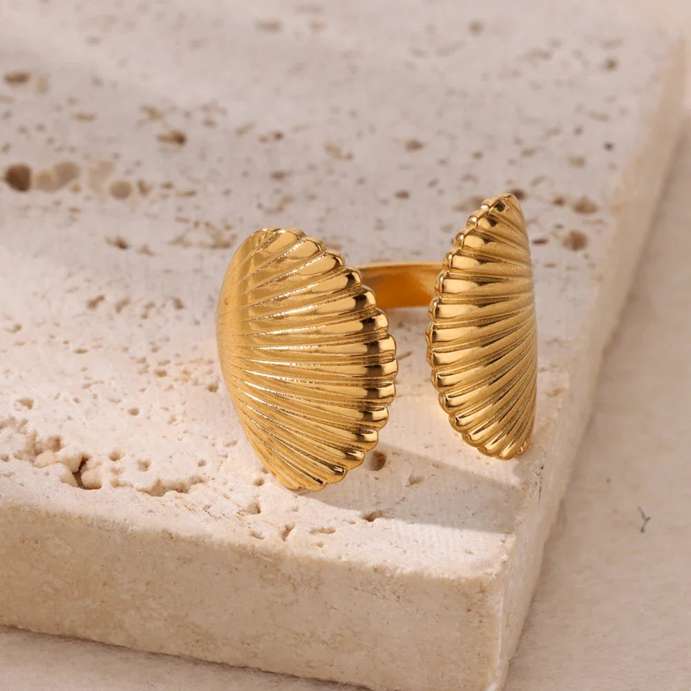 Starfish Shell Conch Stainless Steel Open Rings For Women Gold Color Adjustable Finger Ring Fashion Sea Vacation Jewelry Gifts