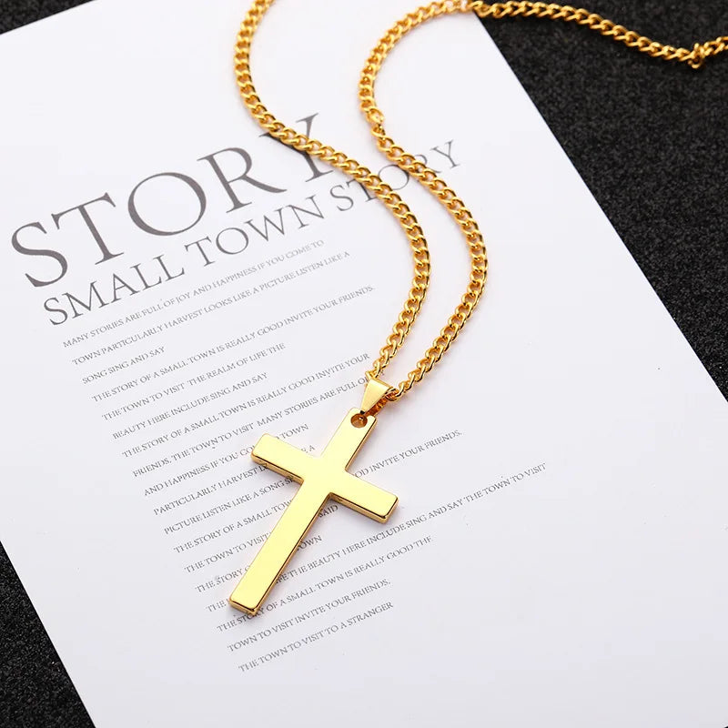 1pcs Solid Color Cross Necklace Pendant Stainless Steel Trendy Minimalist Cross Prayer Jewelry Hip Hop Punk Style