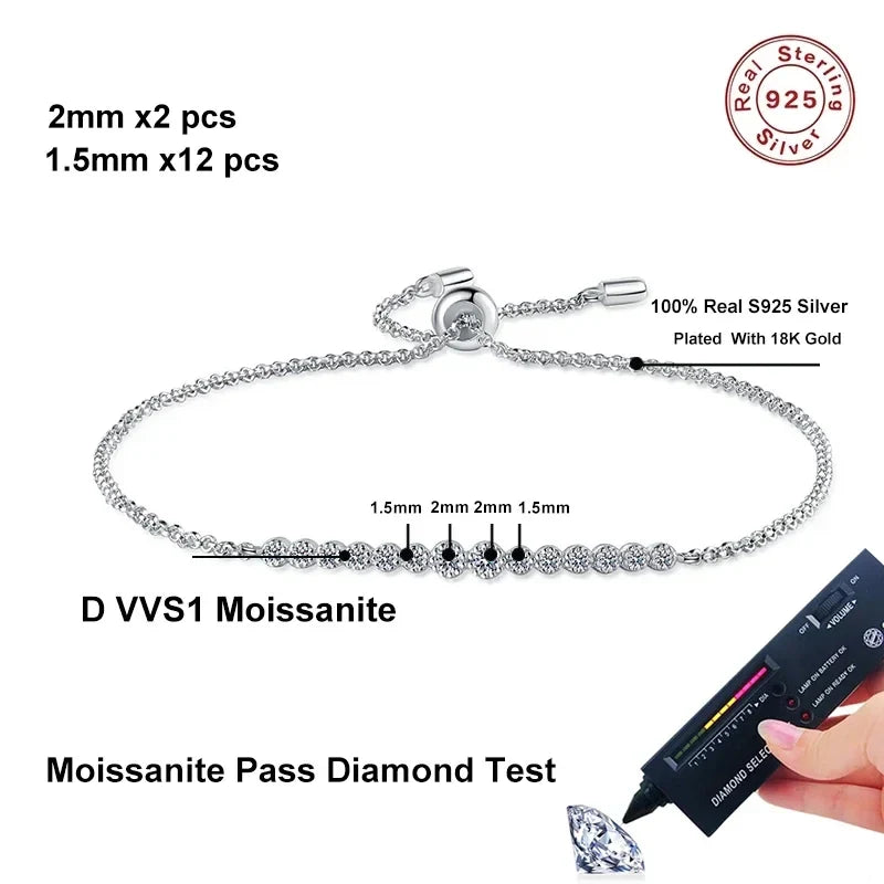 NeeTim Full D VVS1 Moissanite Bracelets for Women S925 Sterling Silver Lab Diamond Bracelet Wedding Birthday Party Jewelry Gift