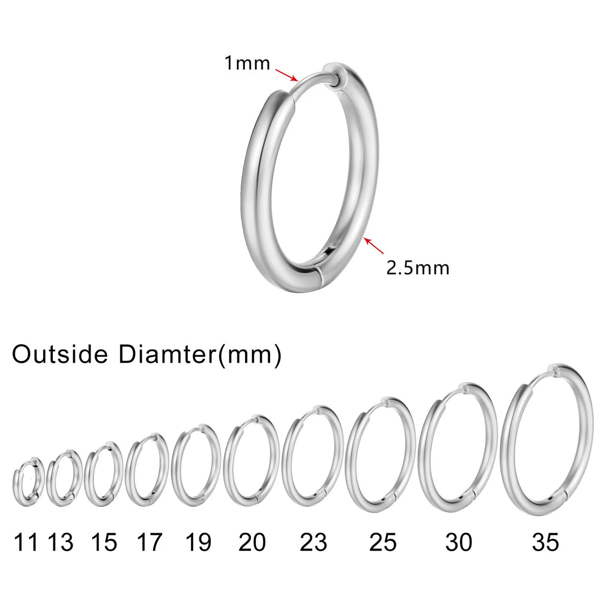 Minimalist Circle Hoop Earrings for Women, Simple Stainless Steel Round Huggies Earring
