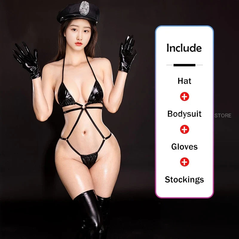 Hot Sexy Policewoman Cosplay Costume Japanese Bikini Lingerie Set Women Police Officer Role Play Clubwear Bandage Exotic Uniform
