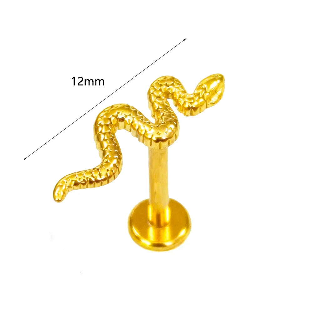 100% 316L Surgical Steel Flower Labret Piercing Butterfly Bee Tragus Snake Cartilage Helix Flat Back CZ Earrings Body Jewelry
