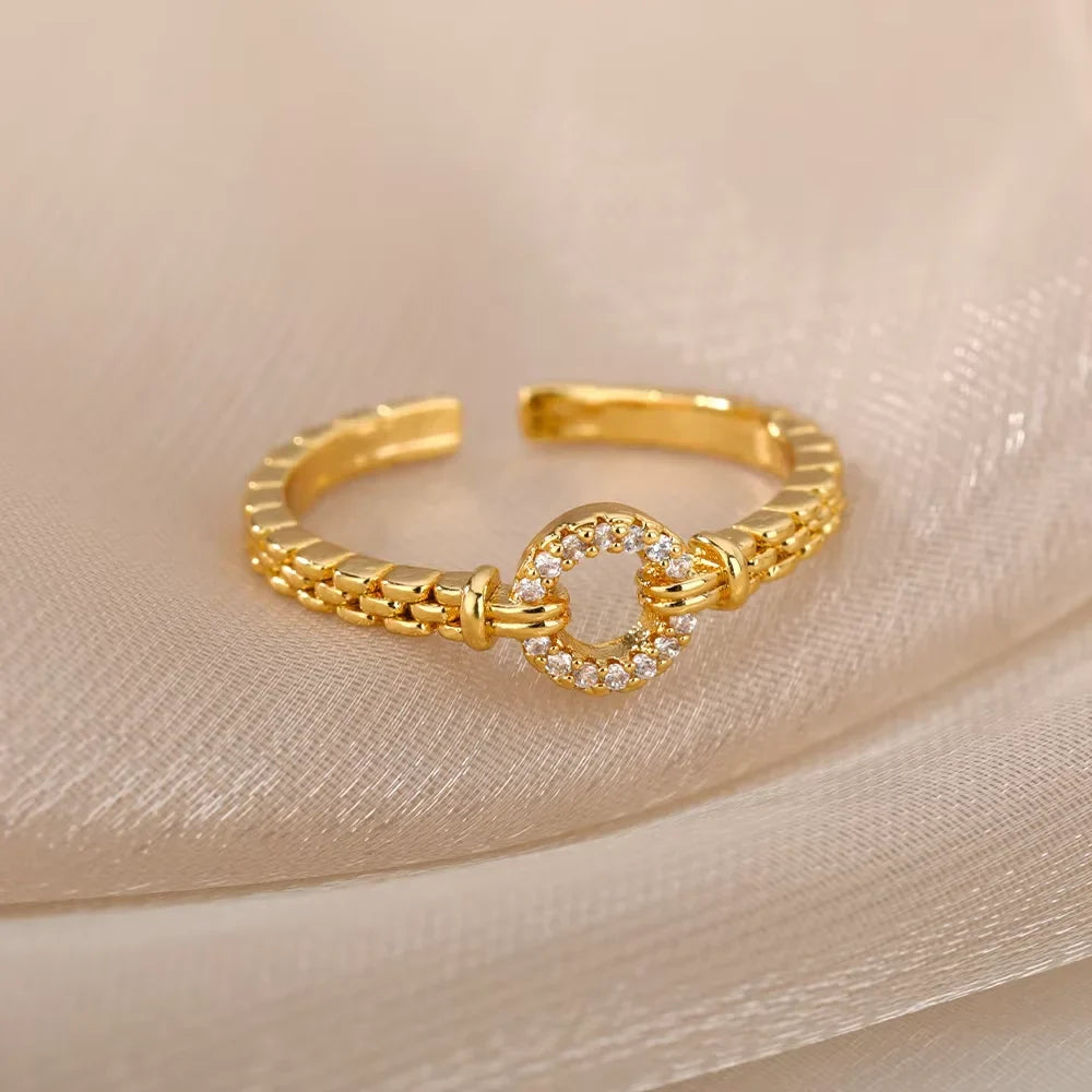 Anillos Gold Color Cubic Zirconia Chic Rings For Women 2025 Punk Elegant Wedding Party Aesthetic Stainless Steel Ring Jewelry
