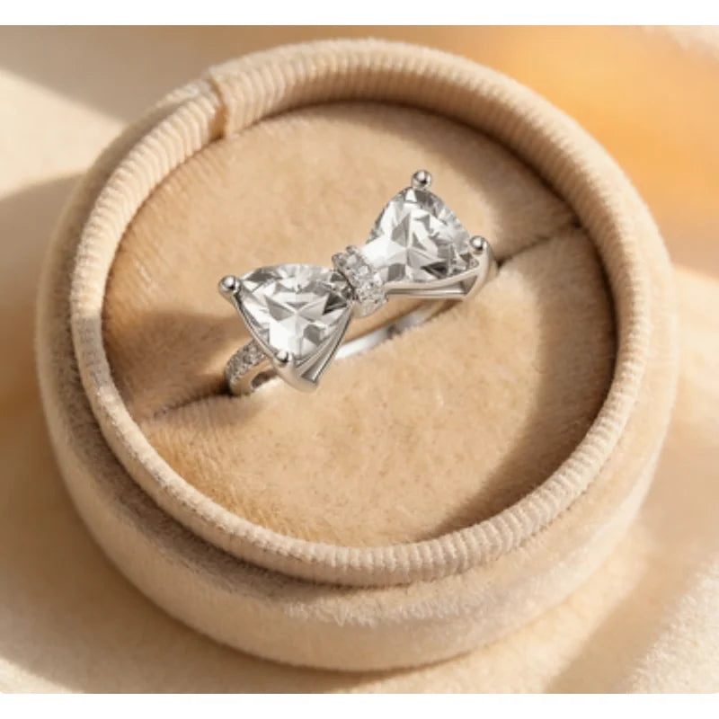 925 Sterling Silver Personality Multi-colored CZ Bow Rings for Women Bride Wedding Party Finger ring Nice Gift Fashion Jewelry