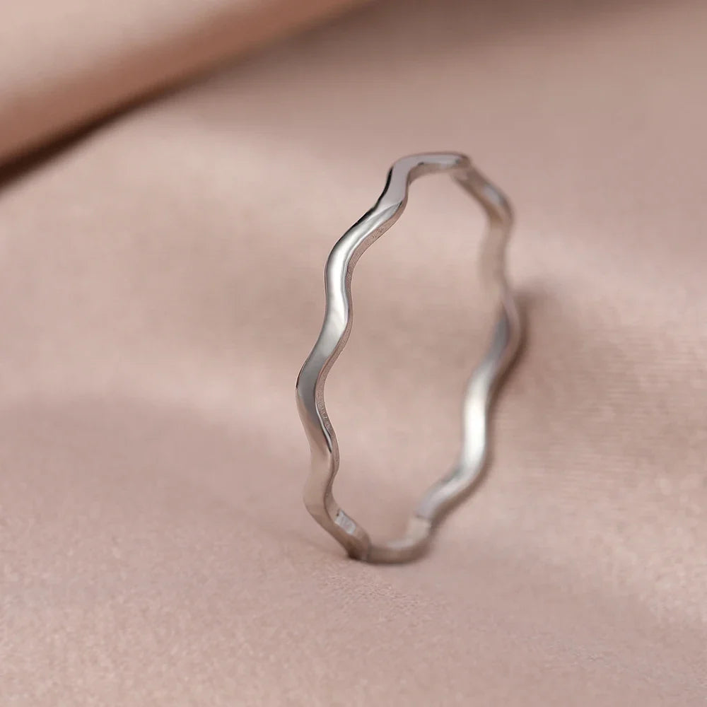 DOTIFI Stainless Steel Ring Minimalist Sea Wave Light Luxury Elegant Fashion Couple Rings For Women Jewelry Wedding Trendy Gifts