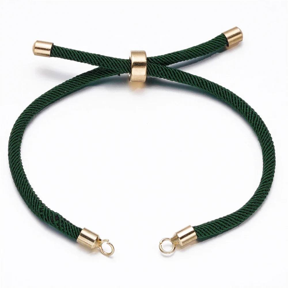 1pc Adjustable Nylon Braided Twisted Cords Slider Friendship Bracelets with Brass Cord End for Jewelry Making DIY Findings