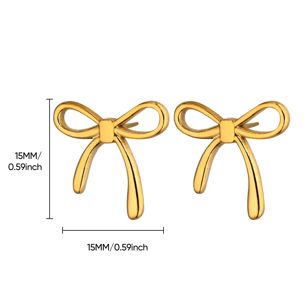 Stainless Steel Thin Bowknot Earrings For Women Gold Color Aesthetic Earring Wedding Christmas Fashion Jewelry Accessories