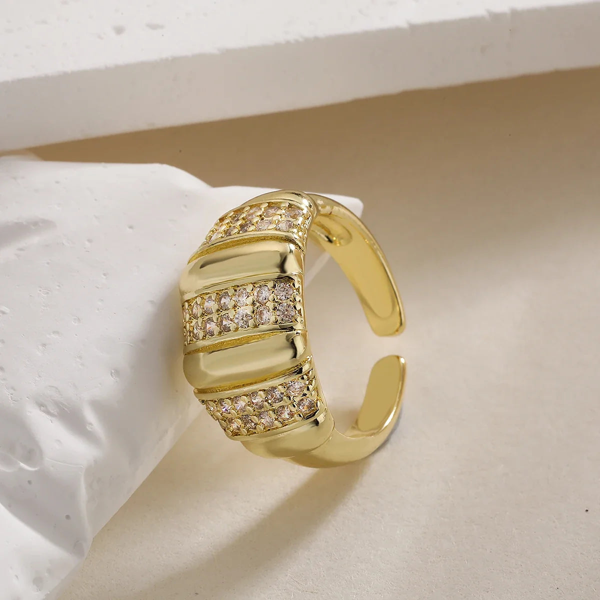 NEWBUY Trendy Gold Color Copper Geometric Jewelry Luxury AAA Cubic Zirconia Wedding Ring For Elegant Women Engagement Gift