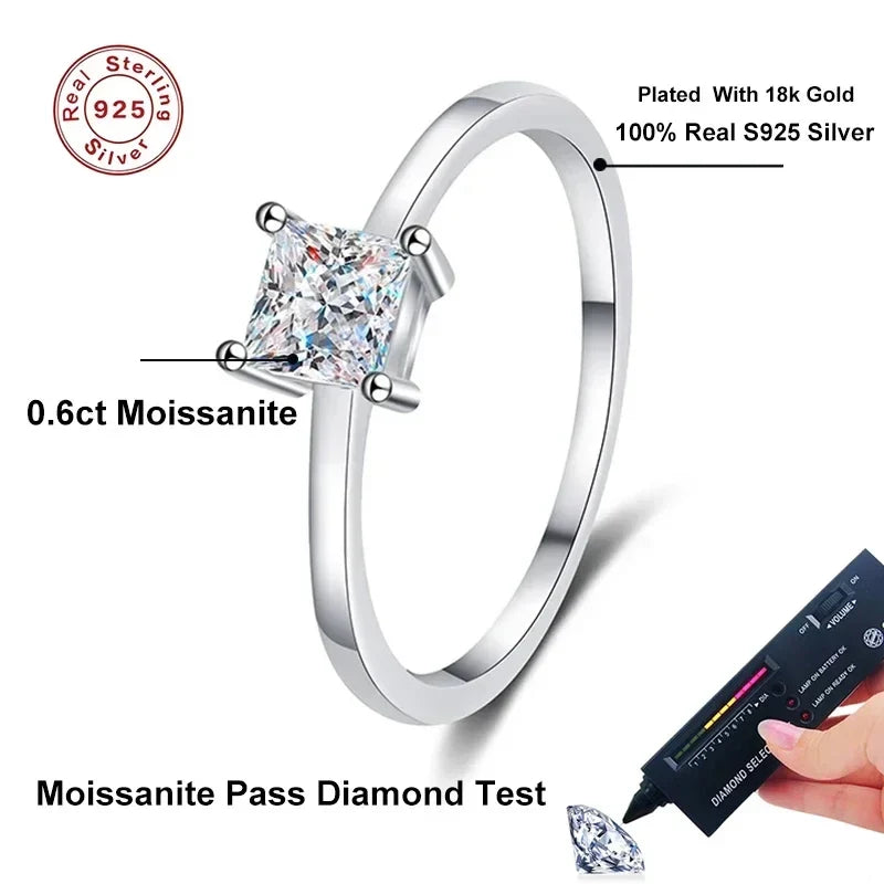 NeeTim 0.6 Carat Princess Moissanite Engagement Ring Women Proposal Bridal Rings Sterling Silver Wedding Band with Certificate