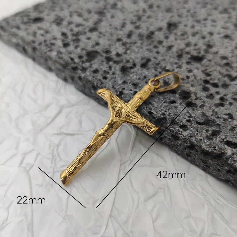New Design 18K Gold Plated Waterproof Stainless Steel Jesus Cross Pendant For Men Religious Charms