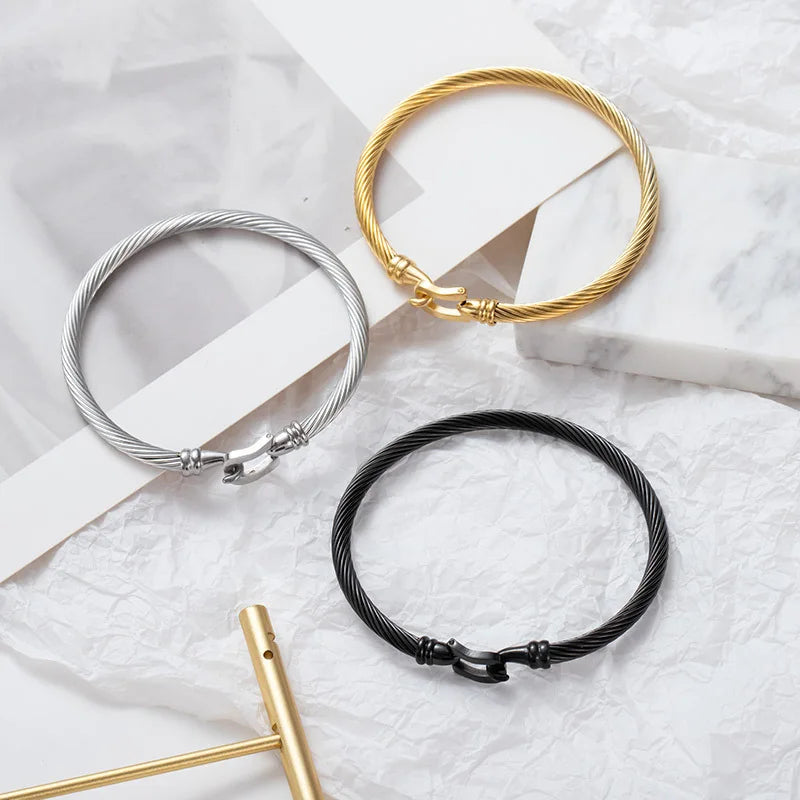 1PCS Stainless Steel Wire Bracelet Horseshoe Shaped Magnetic Buckle Trendy Minimalist Punk Gold Silver Black Men's Bracelet
