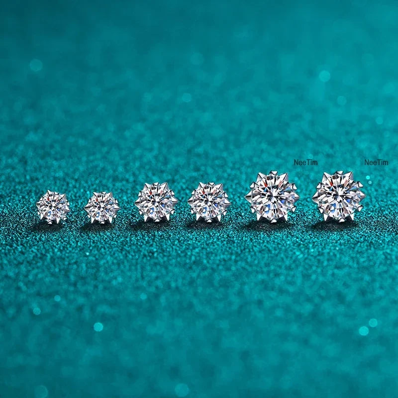 NeeTim 0.3ct-2ct Moissanite Earrings Lab Diamond 925 Sterling Silver with Gold Plated Snowflake Studs Earring Wedding Jewelry