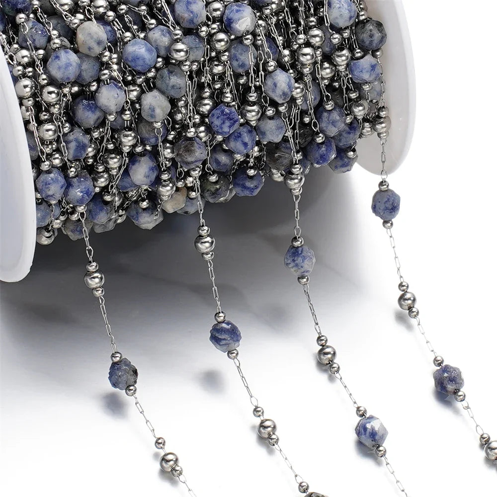 1Meter/Lot Mixed Stainless Steel Irregular Stone Beads Chains for Handmade DIY Necklace Bracelets Jewelry Making Accessories