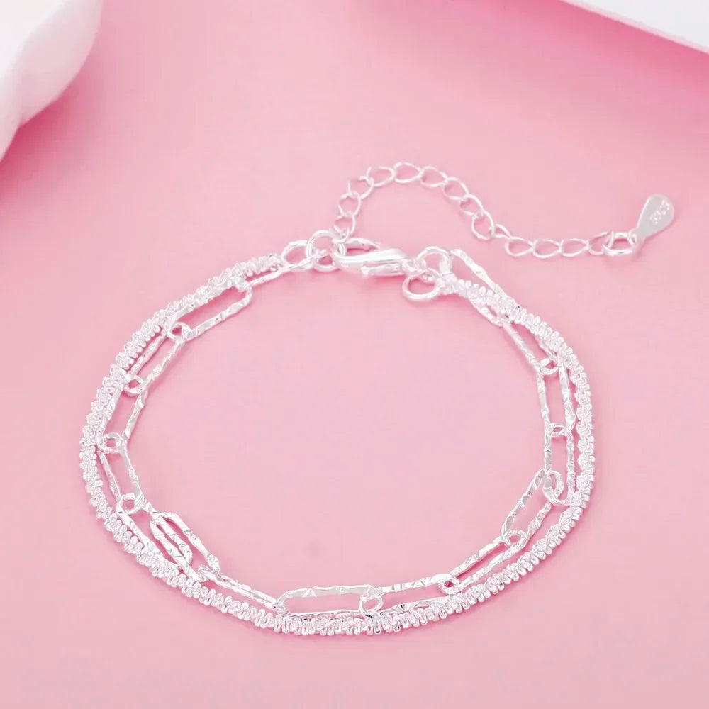 Noble 925 Sterling Silver Square Solid Chain Bracelet For Women Men Charm Party Gift Wedding Fashion Jewelry Free shipping