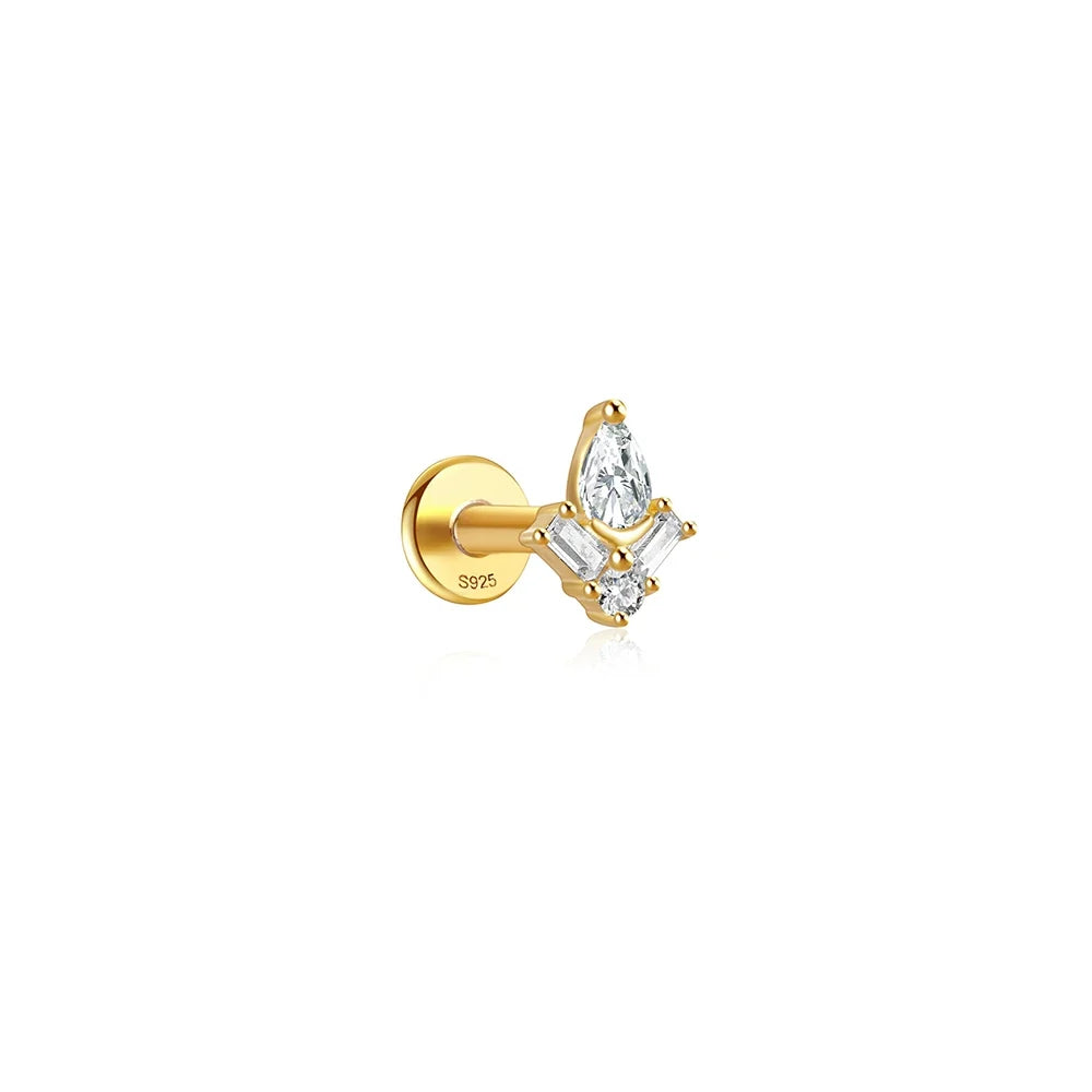 CANNER 1PC Four Pointed Star Moon Tassel Lotus Cartilage Spiral Puncture 925 Sterling Silver Stud Earring For Women Ins Earring