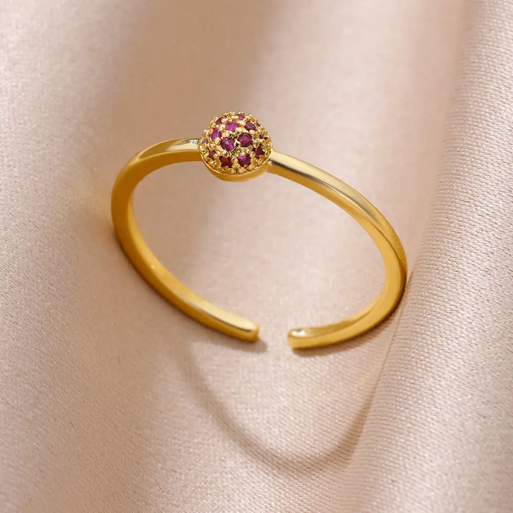 Tiny Green Zircon Round Rings For Women Geometric Stainless Steel Ring Luxury Wedding Christmas Jewelry Gift Free Shipping
