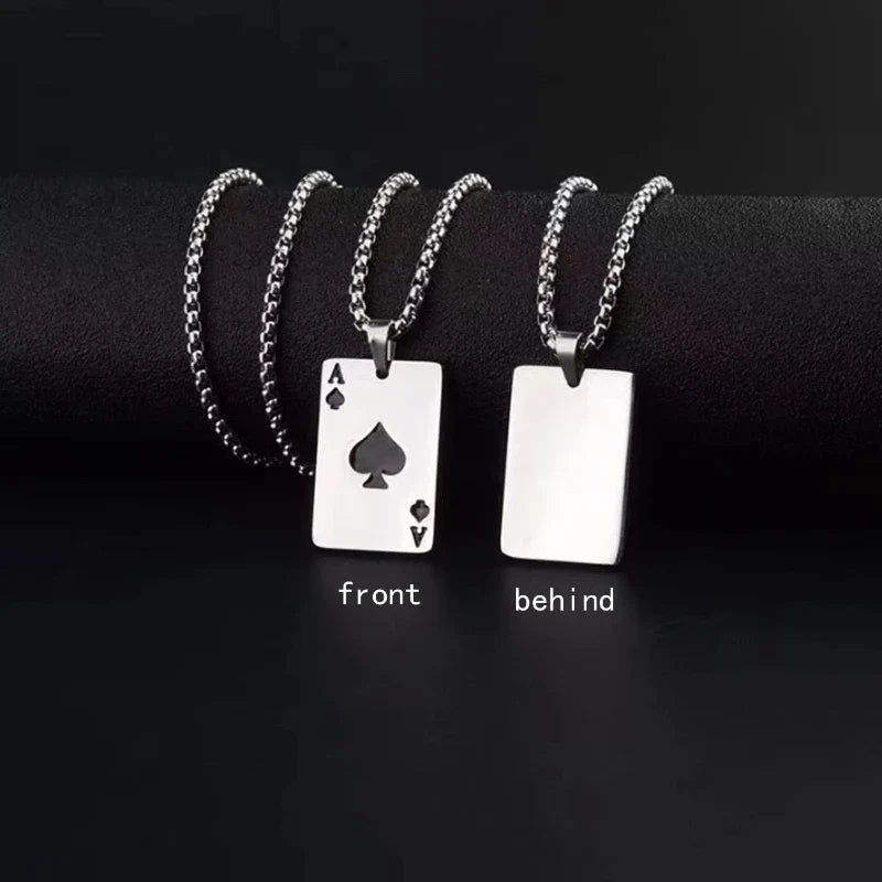 1Pcs Creative Poker Card Necklace Pendant Spades Heart Ace Trendy Hip Hop West Coast Necklace Pendant Daily Accessories