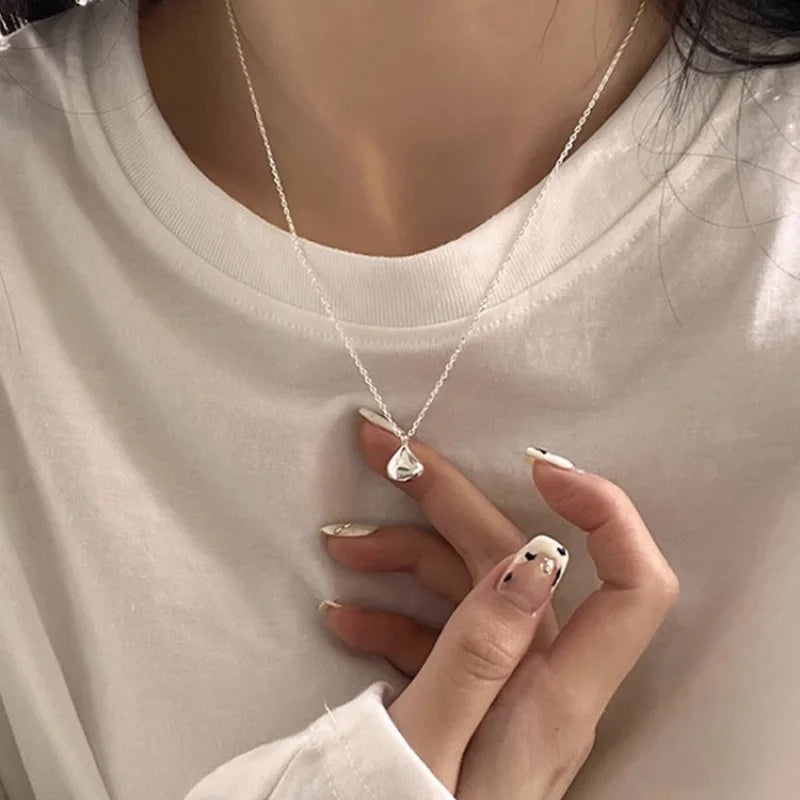 VENTFILLE 925 Silver Circular Geometry Rose Necklace Dropwise Glaze Korean Gentle Jewelry Birthday Gift Wholesale