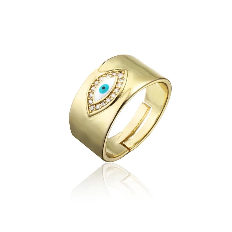 NEWBUY 2024 Fashion Gold Color Copper Wedding Jewelry AAA CZ Evil Eye Design Open Ring For Women Girl Engagement Gift