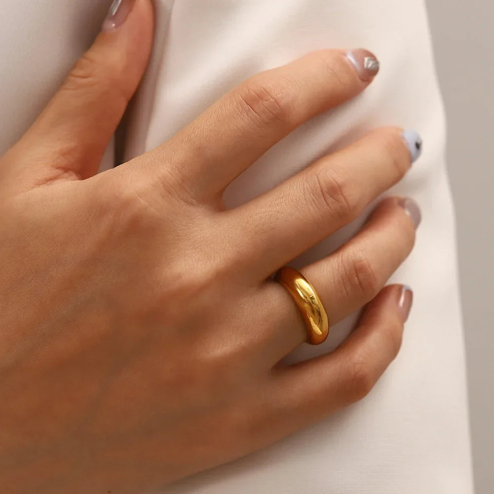 Simple Stainless Steel Women's Ring Glossy Curved Gold Color French Punk Party Ornaments for Woman Wholesale Dropshipping