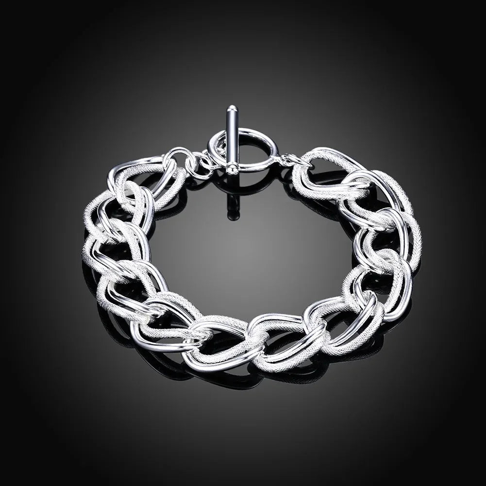 Noble 925 Sterling Silver Square Solid Chain Bracelet For Women Men Charm Party Gift Wedding Fashion Jewelry Free shipping