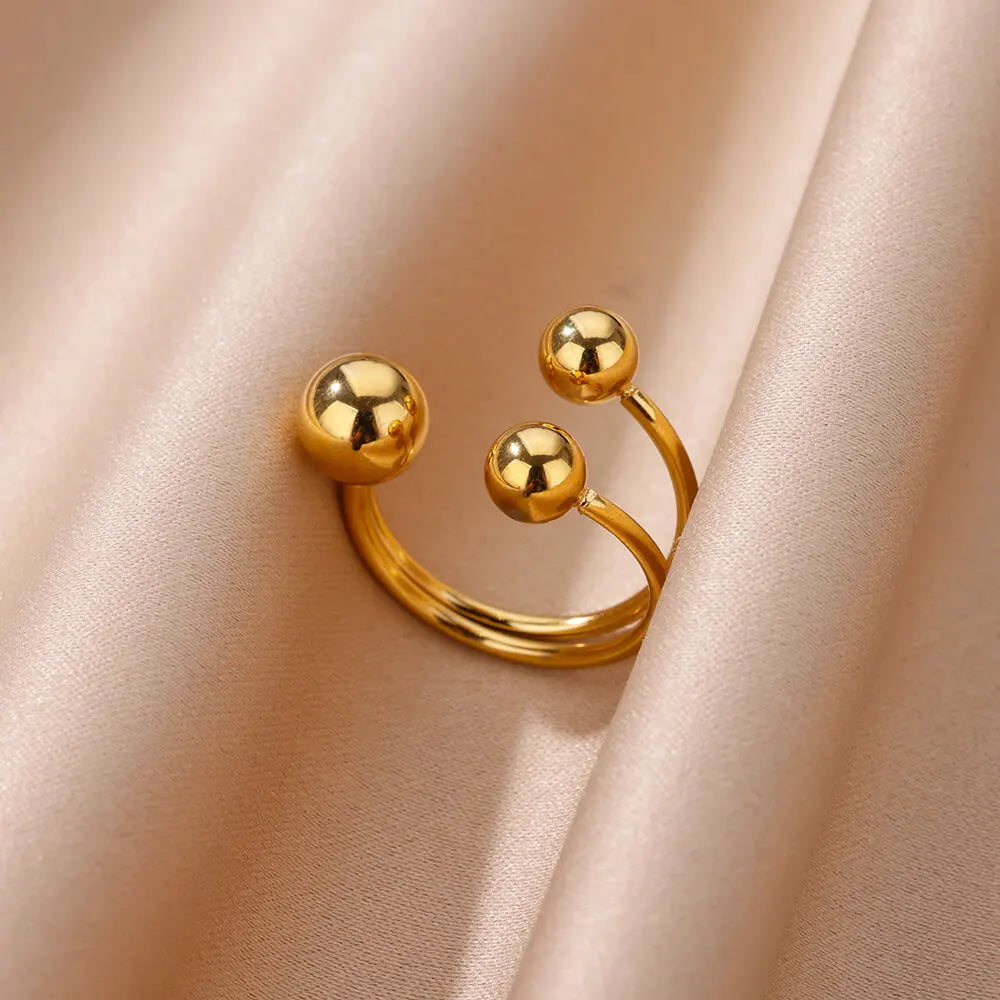 Punk Chunky Ball Rings For Women Men Gold Color Stainless Steel Anxiety Beads Ring Trendy Jewelry Finger Accessories Gift BFF